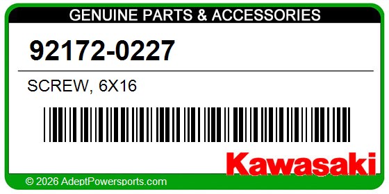 Kawasaki 92172-0227 Screw, 6X16