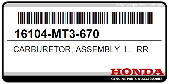 Honda 16104-MT3-670 Carburetor, Assembly, L., Rr.
