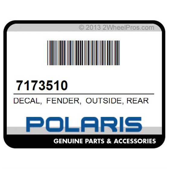 Polaris 7173510 Decal, Fender, Outside, Rear, Rh, (Ac)