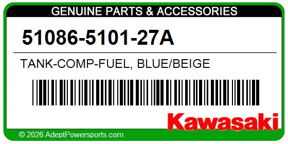 Kawasaki 51086-5101-27A Tank-Comp-Fuel, Blue/Beige