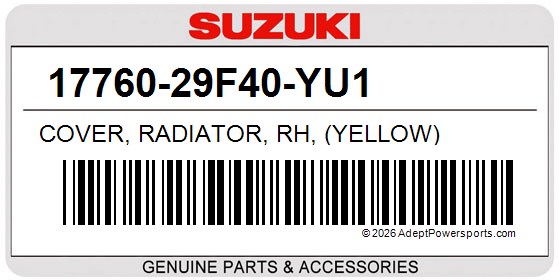 Suzuki 17760-29F40-YU1 Cover, Radiator, Rh, (Yellow)