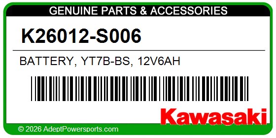 Kawasaki K26012-S006 Battery, Yt7b-Bs, 12V6ah
