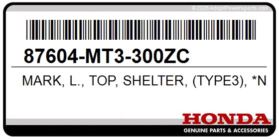 Honda 87604-MT3-300ZC Mark, L., Top, Shelter, (Type3), *Nh1d*, (Black)