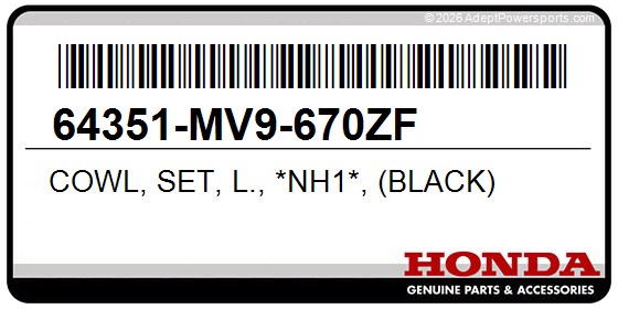 Honda 64351-MV9-670ZF Cowl, Set, L., *Nh1*, (Black)