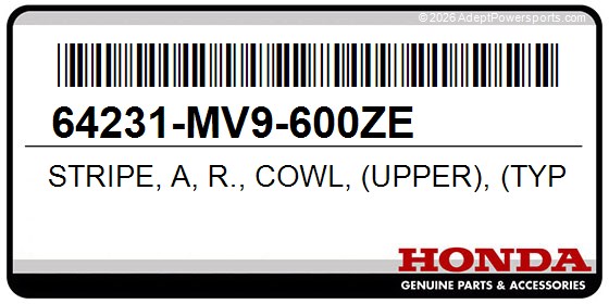 Honda 64231-MV9-600ZE Stripe, A, R., Cowl, (Upper), (Type5), *Nh1h*, (Black)