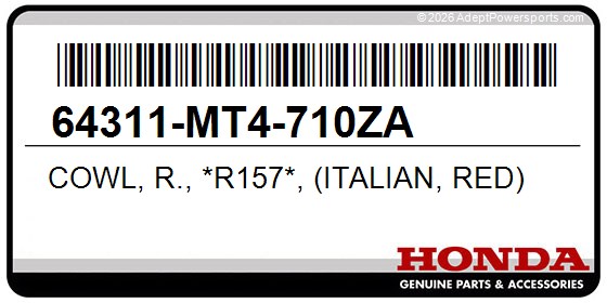 Honda 64311-MT4-710ZA Cowl, R., *R157*, (Italian, Red)