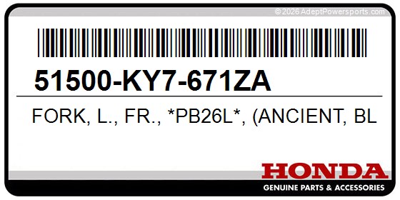 Honda 51500-KY7-671ZA Fork, L., Fr., *Pb26l*, (Ancient, Blue)