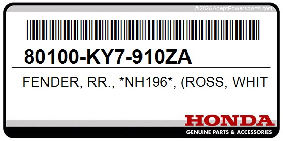 Honda 80100-KY7-910ZA Fender, Rr., *Nh196*, (Ross, White)
