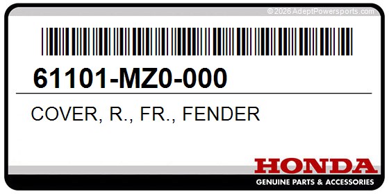 Honda 61101-MZ0-000 Cover, R., Fr., Fender