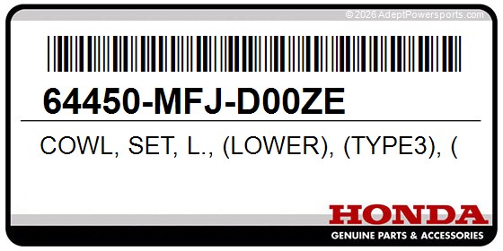 Honda 64450-MFJ-D00ZE Cowl, Set, L., (Lower), (Type3), (Wl), *Nha66ea*, (Pearl, Sunbeam, White)