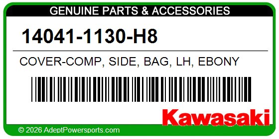 Kawasaki 14041-1130-H8 Cover-Comp, Side, Bag, Lh, Ebony