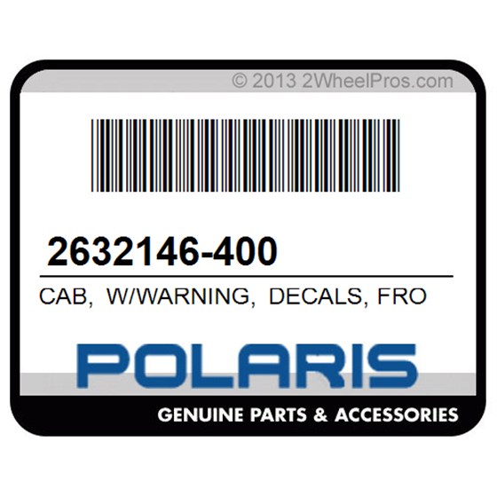 Polaris 2632146-400 Cab, W/Warning, Decals, Front, Green
