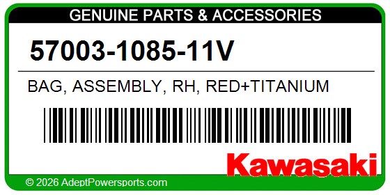 Kawasaki 57003-1085-11V Bag, Assembly, Rh, Red+Titanium