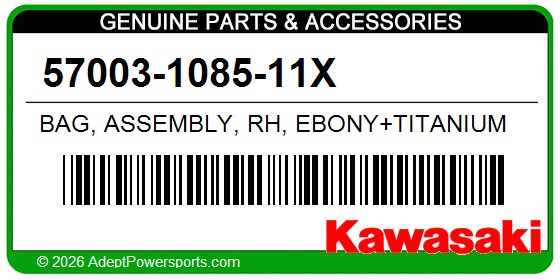 Kawasaki 57003-1085-11X Bag, Assembly, Rh, Ebony+Titanium