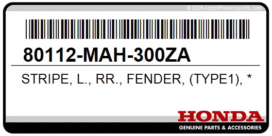 Honda 80112-MAH-300ZA Stripe, L., Rr., Fender, (Type1), *Nh1a*, (Black)