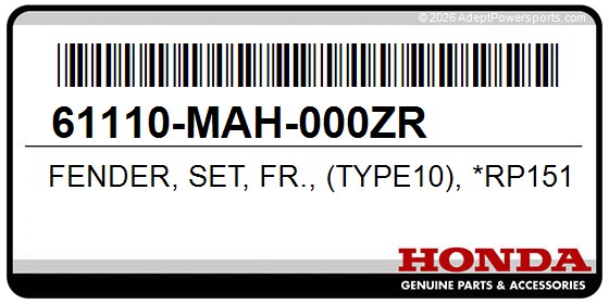 Honda 61110-MAH-000ZR Fender, Set, Fr., (Type10), *Rp151j*, (Pearl, Royal, Magenta)