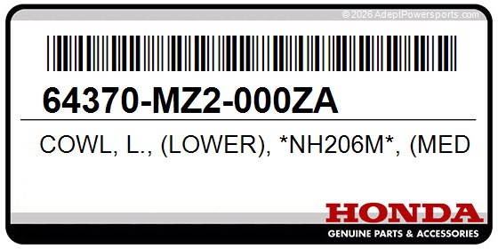 Honda 64370-MZ2-000ZA Cowl, L., (Lower), *Nh206m*, (Medium, Gray)
