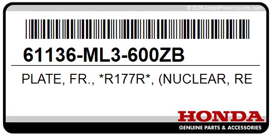 Honda 61136-ML3-600ZB Plate, Fr., *R177r*, (Nuclear, Red)