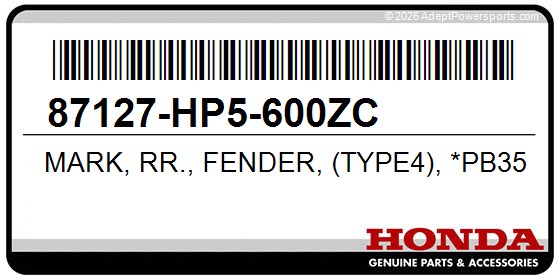Honda 87127-HP5-600ZC Mark, Rr., Fender, (Type4), *Pb357*, (Eastern, Blue)
