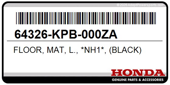 Honda 64326-KPB-000ZA Floor, Mat, L., *Nh1*, (Black)