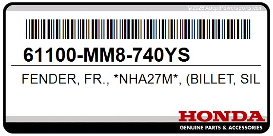 Honda 61100-MM8-740YS Fender, Fr., *Nha27m*, (Billet, Silver, Metallic)