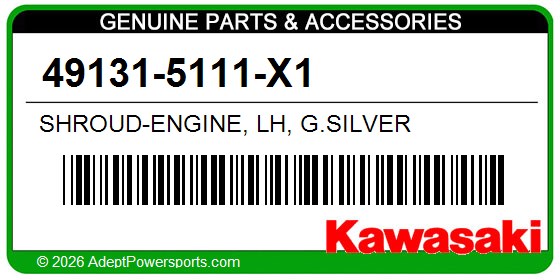 Kawasaki 49131-5111-X1 Shroud-Engine, Lh, G.Silver