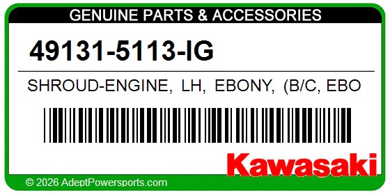 Kawasaki 49131-5113-IG Shroud-Engine, Lh, Ebony, (B/C, Ebony-Red)