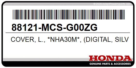 Honda 88121-MCS-G00ZG Cover, L., *Nha30m*, (Digital, Silver, Metallic)