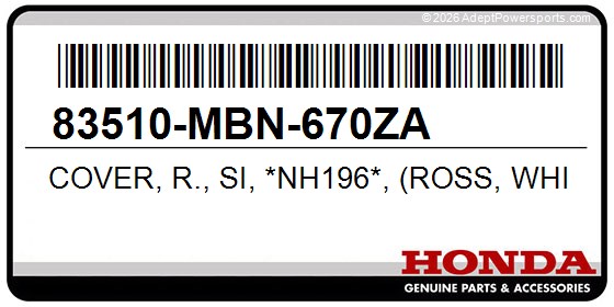 Honda 83510-MBN-670ZA Cover, R., Si, *Nh196*, (Ross, White)