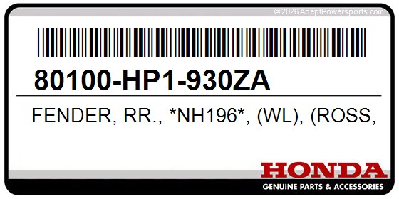 Honda 80100-HP1-930ZA Fender, Rr., *Nh196*, (Wl), (Ross, White)