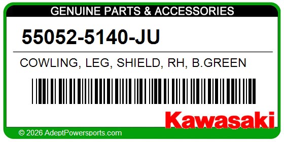 Kawasaki 55052-5140-JU Cowling, Leg, Shield, Rh, B.Green