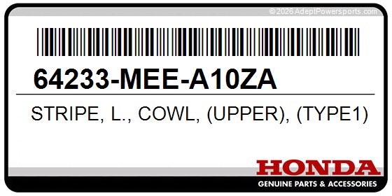 Honda 64233-MEE-A10ZA Stripe, L., Cowl, (Upper), (Type1), *R157b*, (Italian, Red)