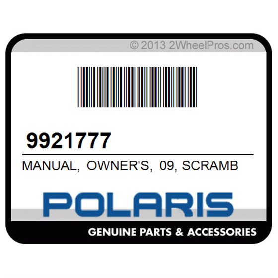 Polaris 9921777 Manual, Owner's, 09, Scrambler, 500, 4X4