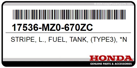 Honda 17536-MZ0-670ZC Stripe, L., Fuel, Tank, (Type3), *Nh1q*, (Black)