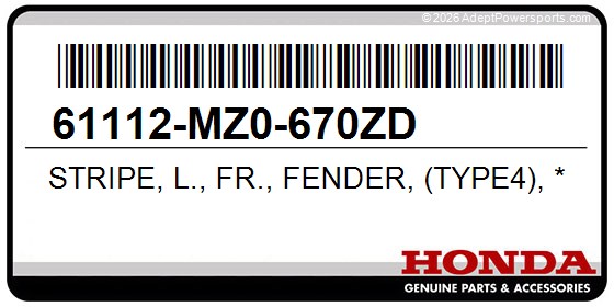 Honda 61112-MZ0-670ZD Stripe, L., Fr., Fender, (Type4), *G159q*, (Pearl, Sonoma, Green)