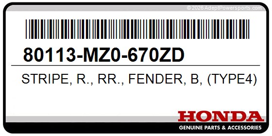 Honda 80113-MZ0-670ZD Stripe, R., Rr., Fender, B, (Type4), *G159q*, (Pearl, Sonoma, Green)