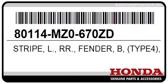 Honda 80114-MZ0-670ZD Stripe, L., Rr., Fender, B, (Type4), *G159q*, (Pearl, Sonoma, Green)