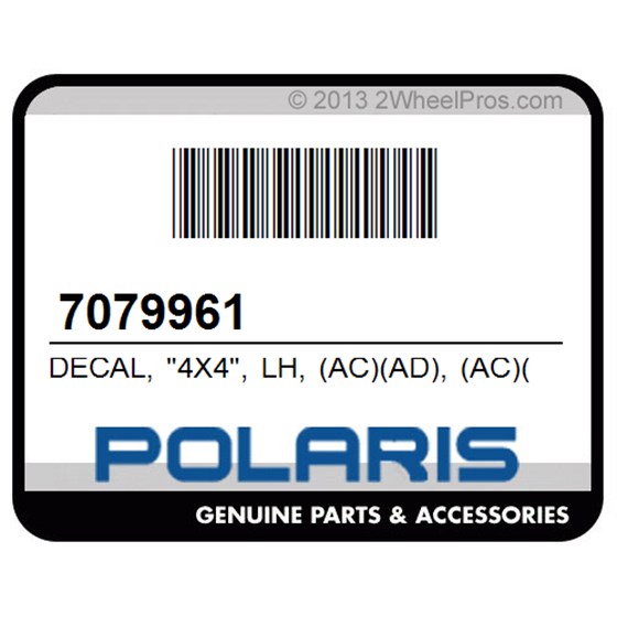 Polaris 7079961 Decal, "4X4", Lh, (Ac)(Ad), (Ac)(Ad)(Fa)