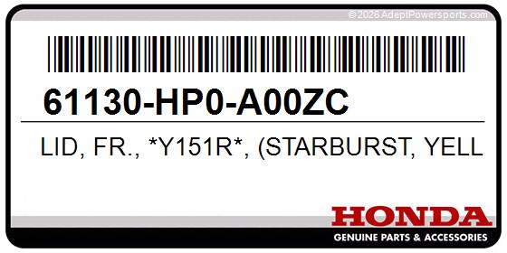 Honda 61130-HP0-A00ZC Lid, Fr., *Y151r*, (Starburst, Yellow)