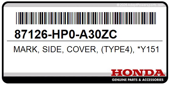 Honda 87126-HP0-A30ZC Mark, Side, Cover, (Type4), *Y151*, (Starburst, Yellow)