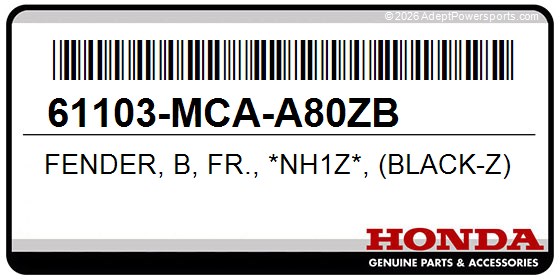 Honda 61103-MCA-A80ZB Fender, B, Fr., *Nh1z*, (Black-Z)