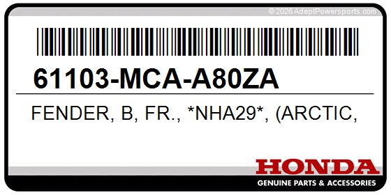 Honda 61103-MCA-A80ZA Fender, B, Fr., *Nha29*, (Arctic, White)