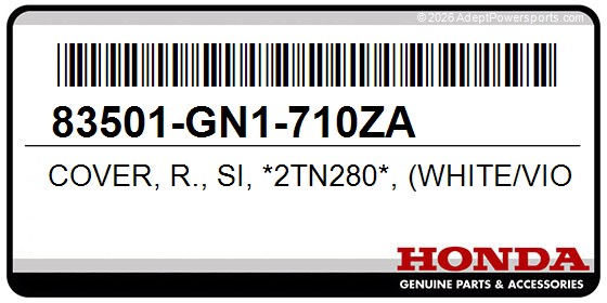 Honda 83501-GN1-710ZA Cover, R., Si, *2Tn280*, (White/Violet)
