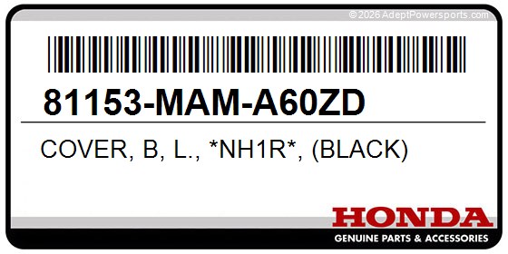 Honda 81153-MAM-A60ZD Cover, B, L., *Nh1r*, (Black)