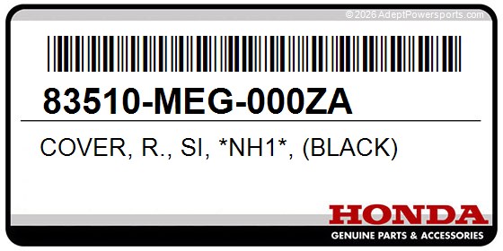 Honda 83510-MEG-000ZA Cover, R., Si, *Nh1*, (Black)