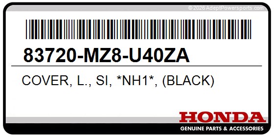 Honda 83720-MZ8-U40ZA Cover, L., Si, *Nh1*, (Black)
