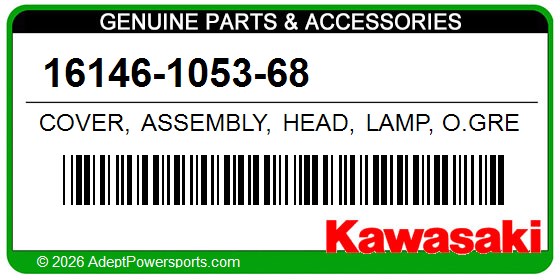 Kawasaki 16146-1053-68 Cover, Assembly, Head, Lamp, O.Green