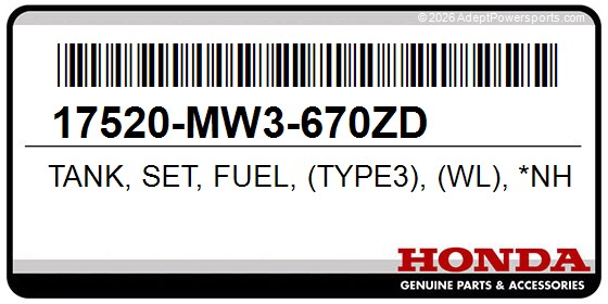 Honda 17520-MW3-670ZD Tank, Set, Fuel, (Type3), (Wl), *Nh1*, (Black)