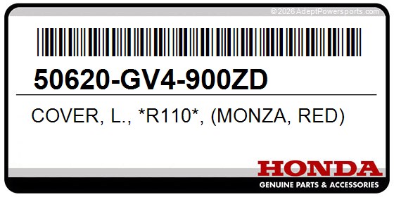 Honda 50620-GV4-900ZD Cover, L., *R110*, (Monza, Red)