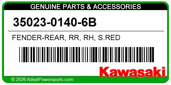 Kawasaki 35023-0140-6B Fender-Rear, Rr, Rh, S.Red